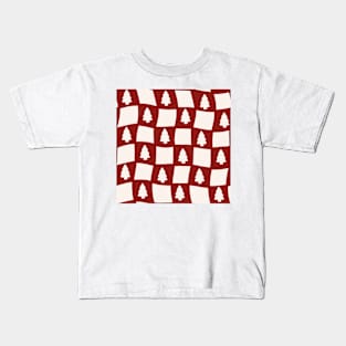 Christmas Tree Abstract Checker Board - Cranberry Red Kids T-Shirt